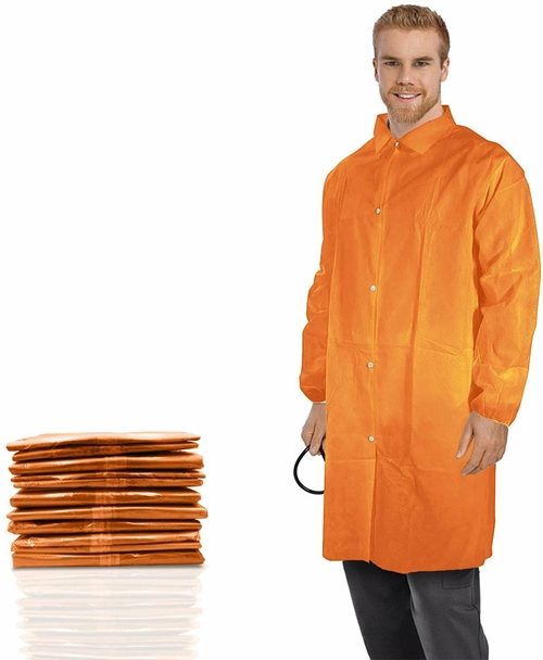 Pack of 30 Orange Lab Jackets. XL size. Elastic Wrists, 4 Snap Front,