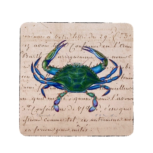Betsy Drake CT005B Male Blue Script Crab Coaster - Set of 4