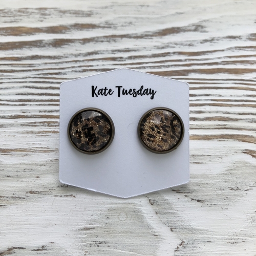 Gold Cheetah Flake Druzy Earrings