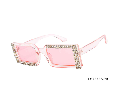 Pink Square with Frame Rhinestone Woman Sunglasses-LS23257