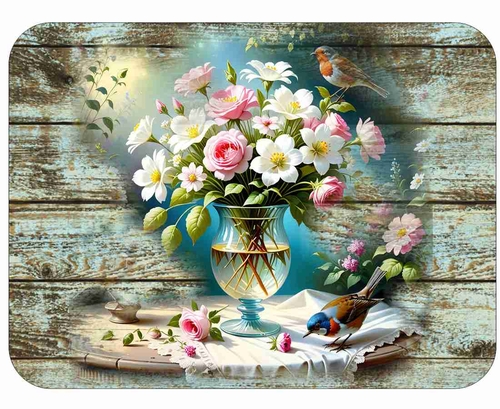 Wilderness Bird Wild Life Flower Colorful Art Mousepad 7 x 9