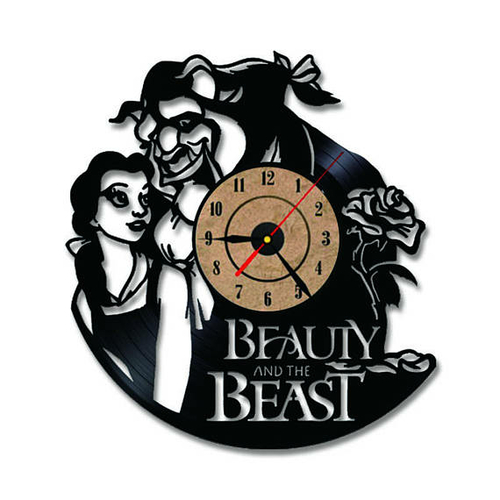 BEAUTY AND THE BEAST CARTOON HANDMADE VINYL RECORD WALL CLOCK