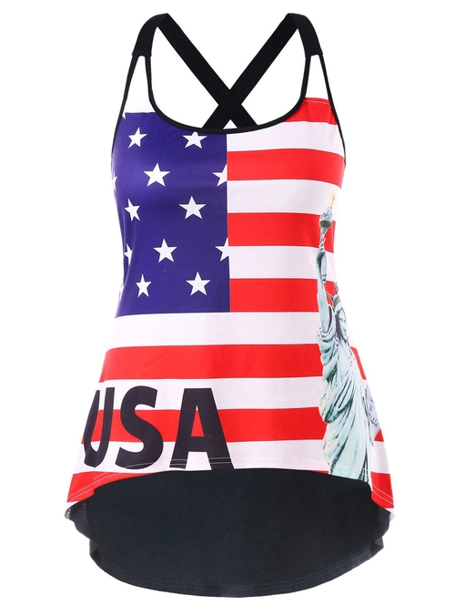  Plus Size Crisscross American Flag Tank Top