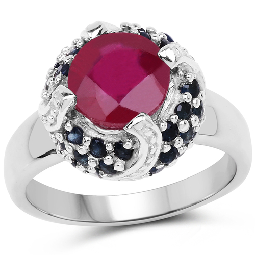 3.70 Carat Glass Filled Ruby and Blue Sapphire .925 Sterling Silver