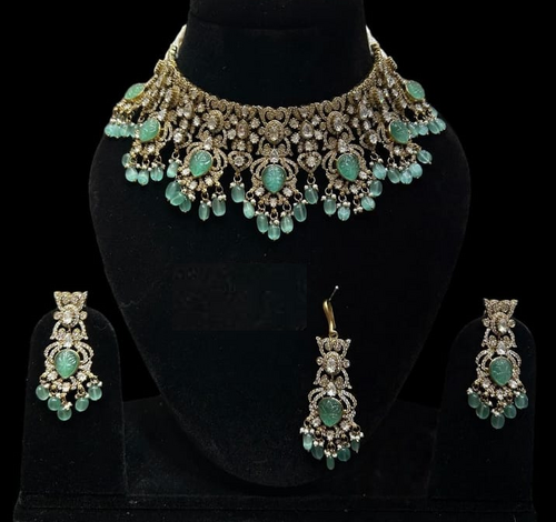 Alloy Gold-plated Light Green Jewel Set