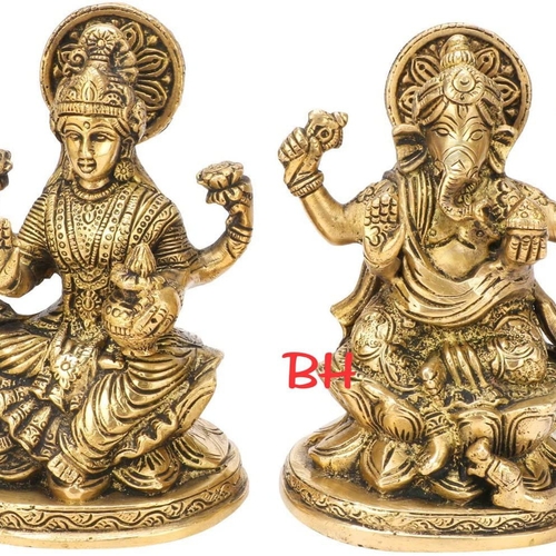 5"Vignaharta Ganesha & laxmi Brass Idol