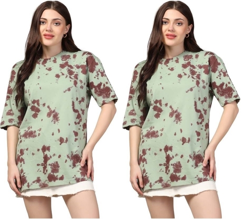 Women Tie & Dye Round Neck Pure Cotton T-ShirtPACK OF 2 (Size-XL)