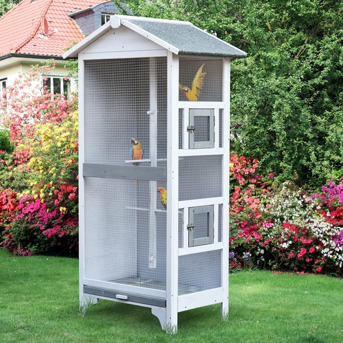 PawHut Wooden Outdoor Aviary Bird Cage removable Bottom tray 2 doors