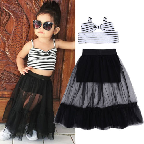 2pcs Baby Girl Summer Clothes Bow Stripe Tops