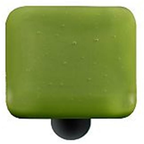 Hot Knobs HK1019-KB Olive Green Square Glass Cabinet Knob - Black Post