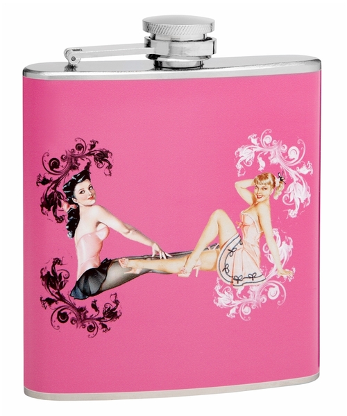 6oz Pink Pinup Girls Hip Flask