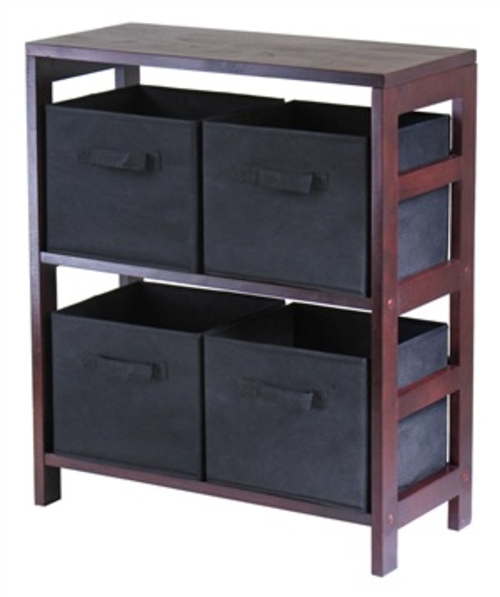 Capri 2 Section M Storage Shelf with 4 Foldable Black Fabric Baskets -