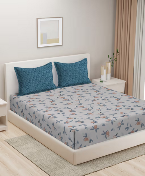 Cotton 146 Tc Single Bedsheet (Size-SINGLE ) (Color-GREY&BLUE)