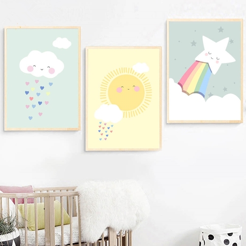 Cloud Sun Rainbow Wall Art Canvas