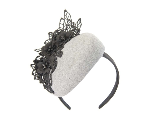 Silver & black winter pillbox with lace