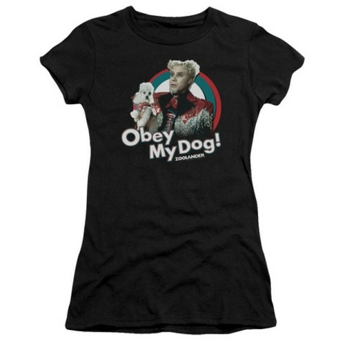 Trevco Zoolander-Obey My Dog Short Sleeve Junior Sheer Tee, Black 