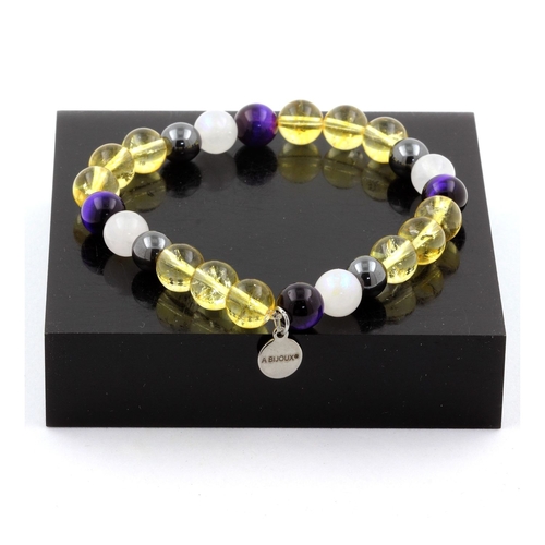 Purple Tiger's Eye + Citrine + Moonstone + Hematite Bracelet