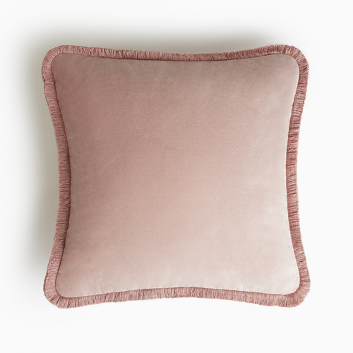 HAPPY PILLOW Velvet pillows Pink with Pink Fringes