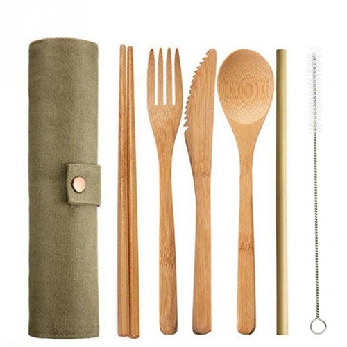 6/7/8pcs/set Straw Kitchen Utensil With Cloth Bag