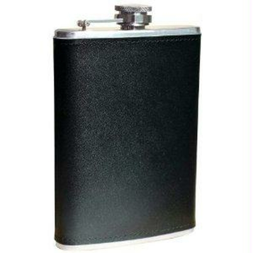 8oz Stainless Steel Flask With Solid Genuine Leather Wrap