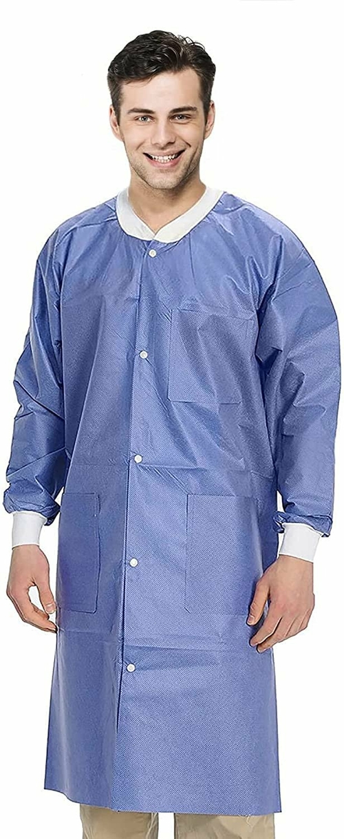 Disposable Lab Coat. Pack of 100 Blue Disposable Gowns X-Large. 40 gsm