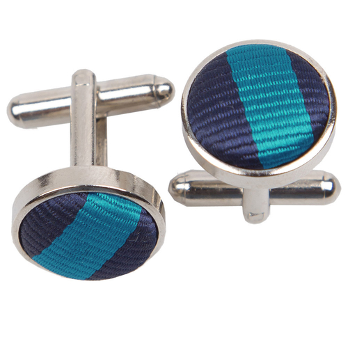 Thin Stripe Cufflinks - Navy Blue & Teal