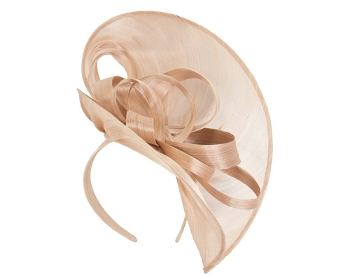Large nude silk abaca heart fascinator