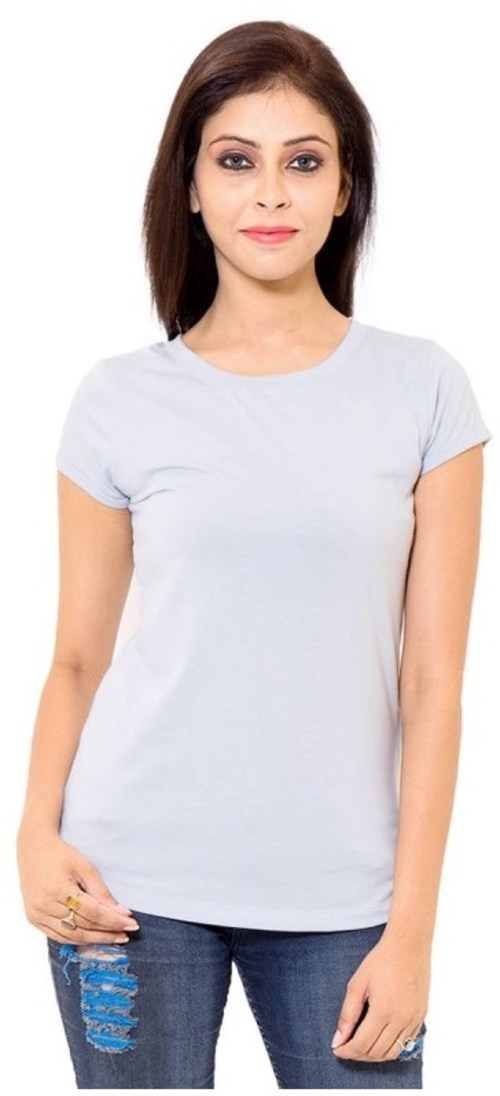 Blue Cotton Western Solid Short Sleeve Top