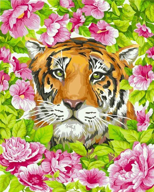 Painting by Numbers kit Crafting Spark Tiger with Flowers H099 19.69 x