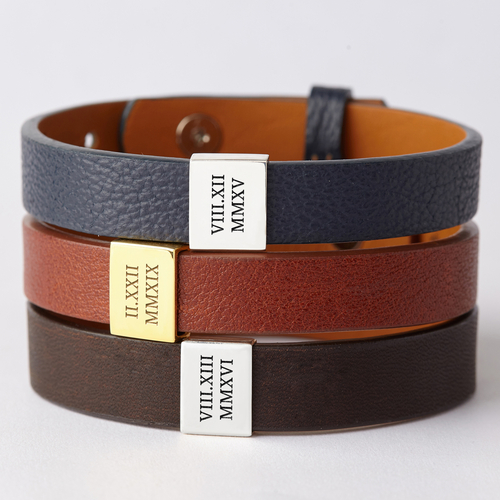 Custom Leather Bracelet Roman Numerals, Valentine Gifts for Boyfriend