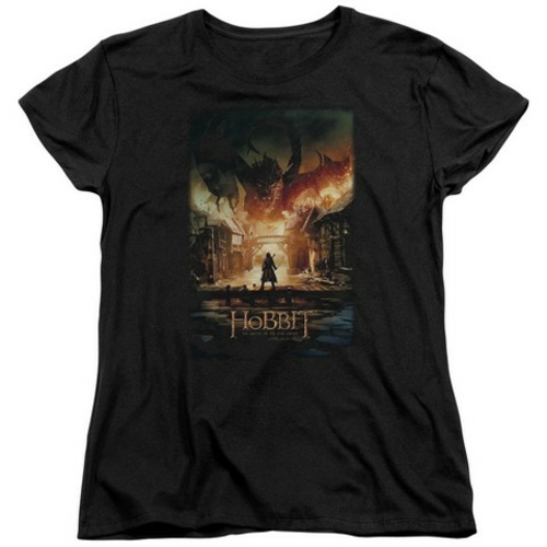 Main Trevco Hobbit-Smaug Poster Short Sleeve Womens Tee- Black - Medium image