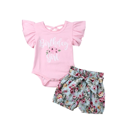 2PCS Newborn Baby Girls Tops Romper Sunsuit Floral