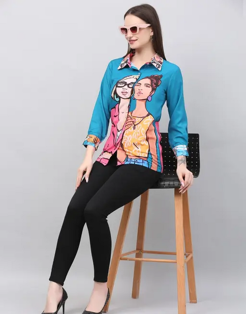 Women Graphic Print Casual Petrol Shirt
