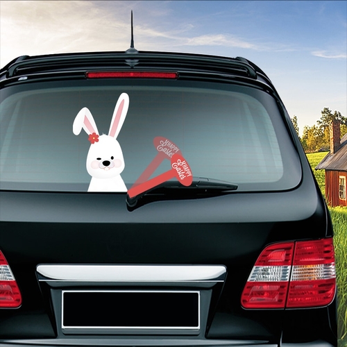 Bunny Wearing Flower Waving Wiper Decals PVC Car