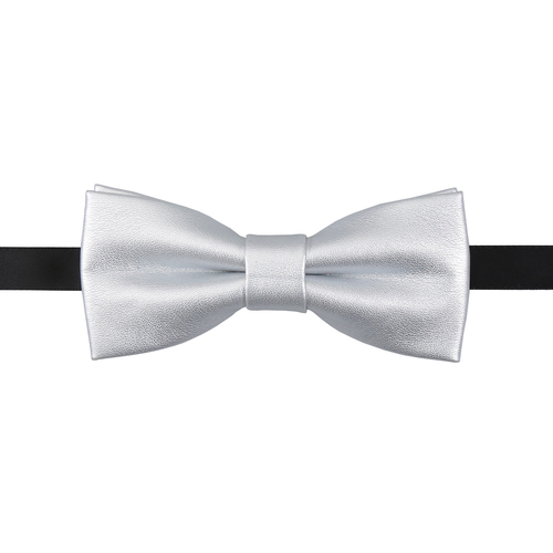 Plain Faux Leather Pre-Tied Bow Tie - Silver