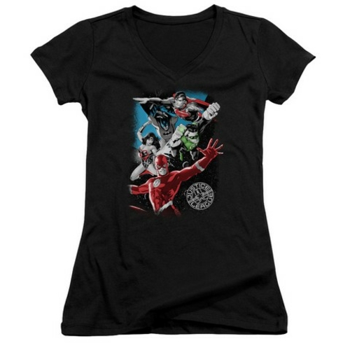 Trevco Jla-Galactic Attack Junior V-Neck Tee, Black - 2X