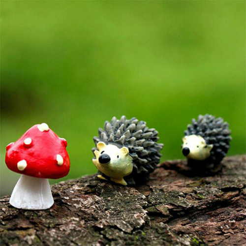 Mini Hedgehog Mushroom Garden Decor Set