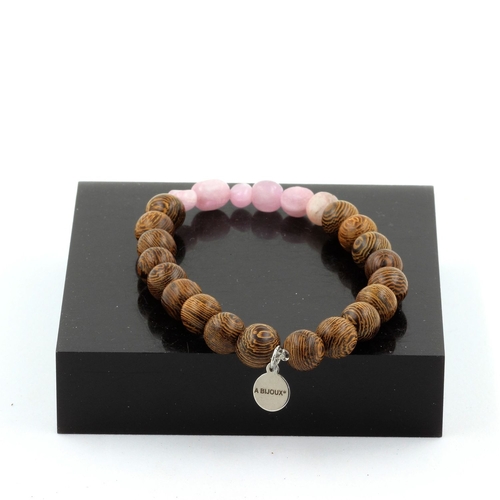 Kunzite from Brazil + wood Bracelet 8 mm Beads.