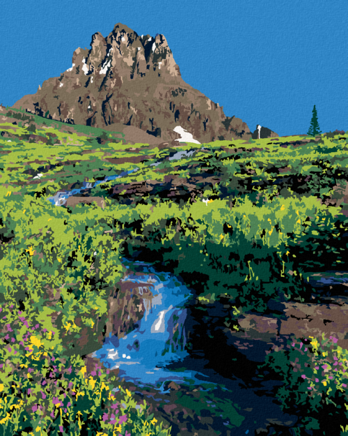 Paint by Numbers - MOUNTAIN AND RIVER AMONG THE FLOWERS (TED DAVIS)
