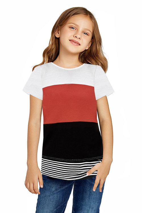 Orange Parent-child Colorblock Striped Girls' T-shirt