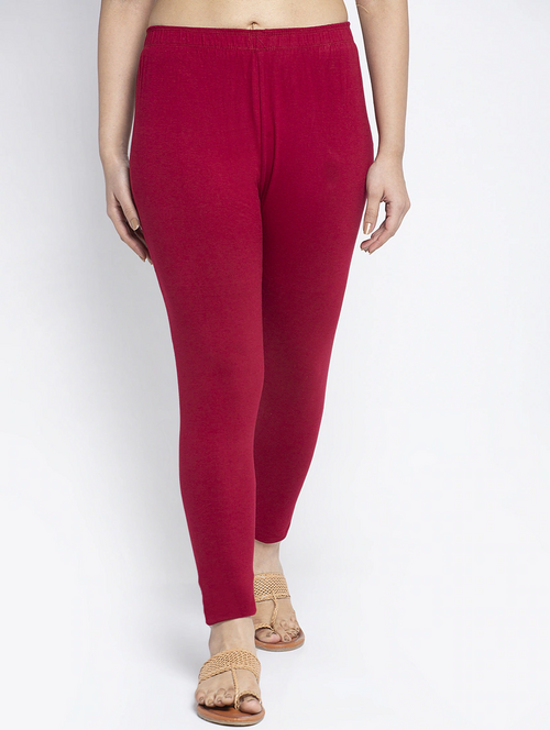 Women's Solid Ankle-Length Leggings(SizeXL)(ColorRed)