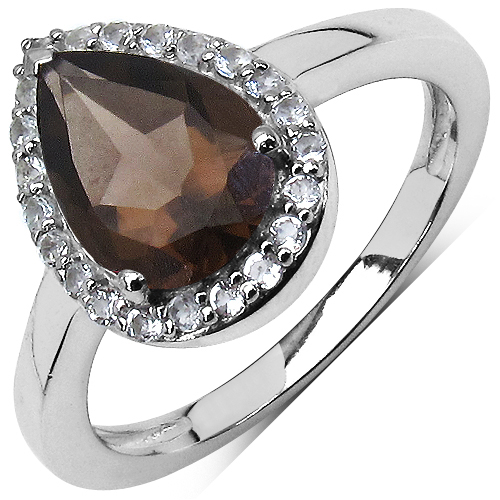 1.94 Carat Genuine Smoky Quartz & White Topaz .925 Sterling Silver