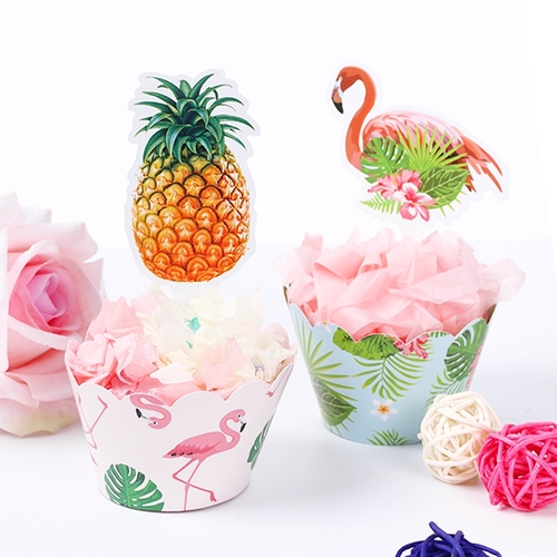 48PCS Flamingo Pineapple Cupcake Toppers Wraps DIY