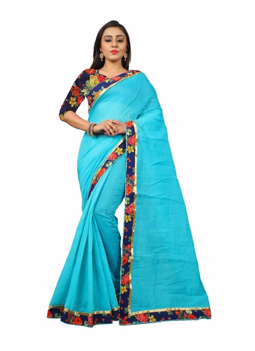 Sky Blue Color Chanderi  Saree