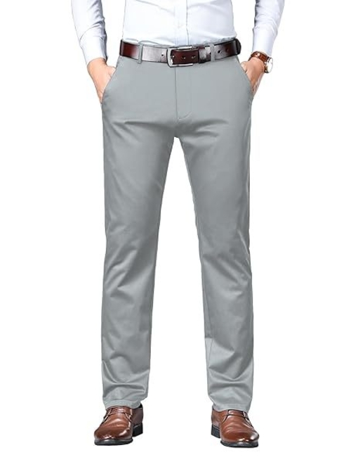 Men's Solid Trousers Light Business Style Slightly Stretch Straight