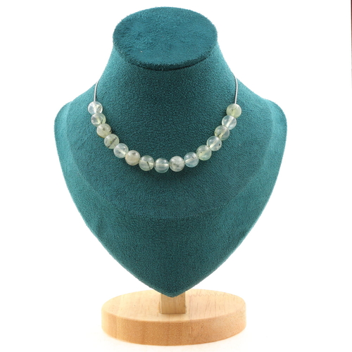 Prehnite from Africa 8 mm 15 beads necklace stainless steel chain