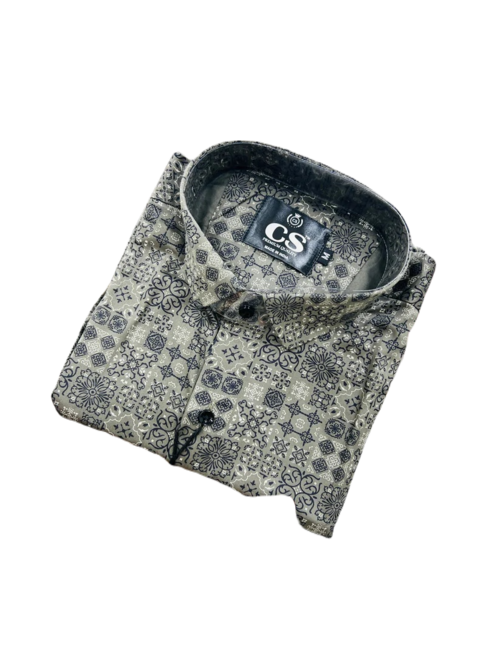 Men's Printed Full Sleeves Regular Fit Shirt  Grey