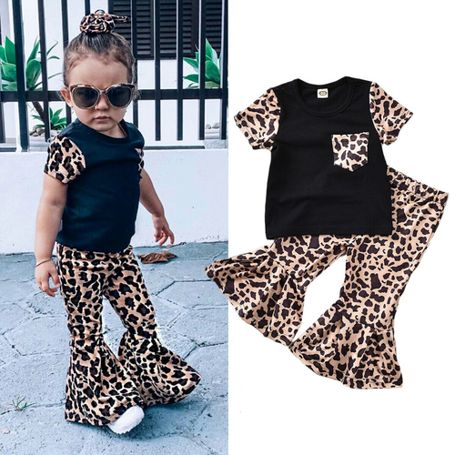 2pcs Toddler Kids Baby Girl Leopard Clothes Sets