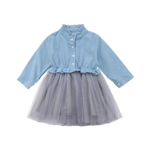 Toddler Kids Baby Girl Long Sleeve Denim Tutu