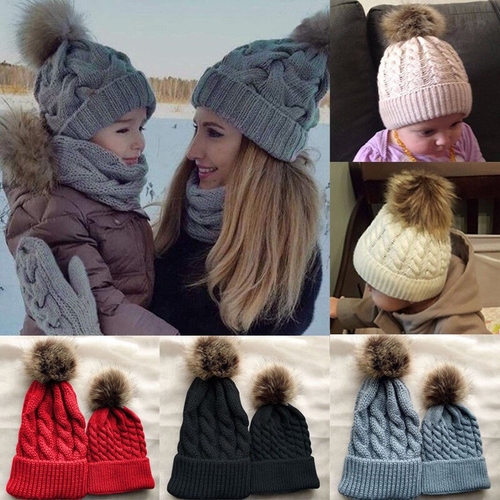 2018 Newly Winter Warm Mother Kids Knit Hats With